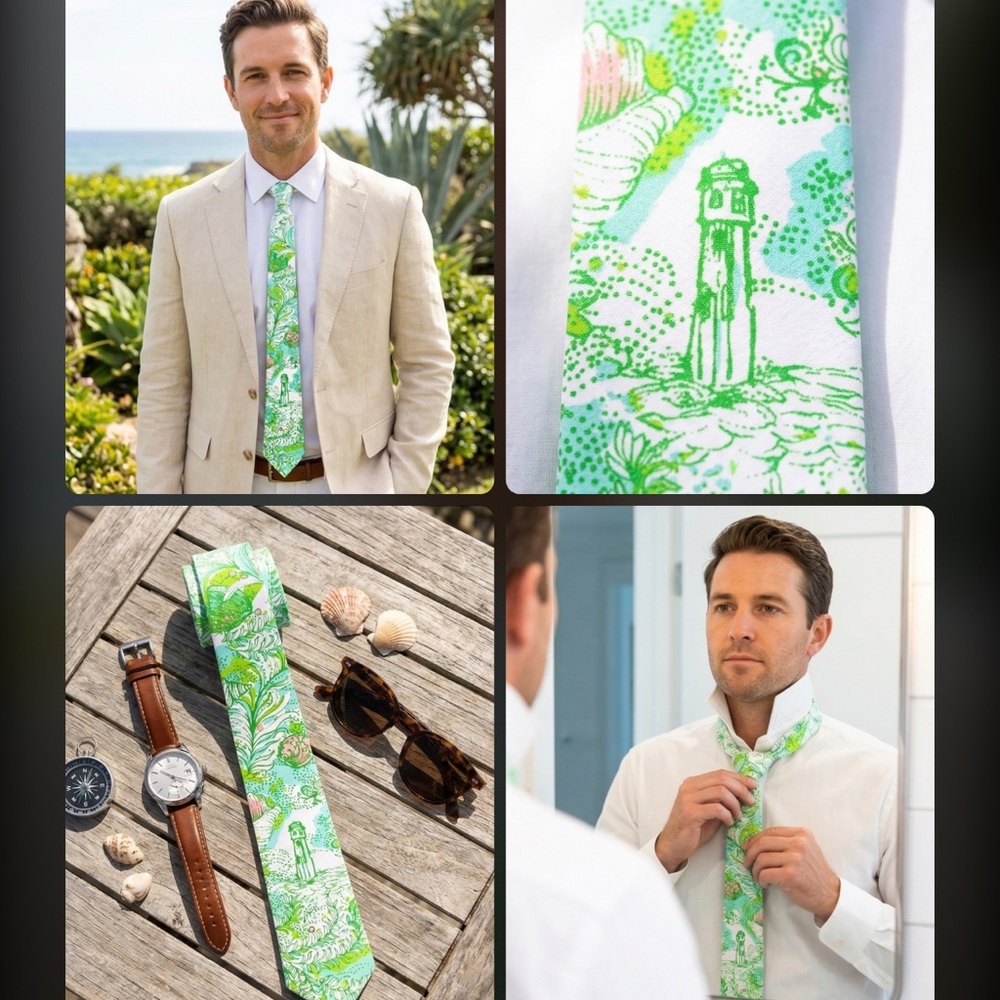 Green & White Nautical Print Tie